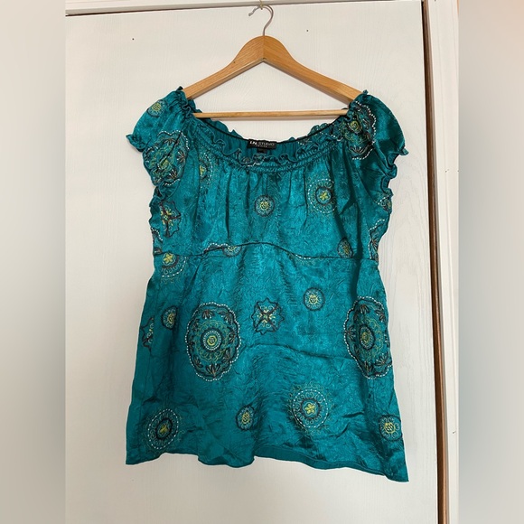 Vintage Emerald green Embroidered Women's Top, size PL - Picture 3 of 7